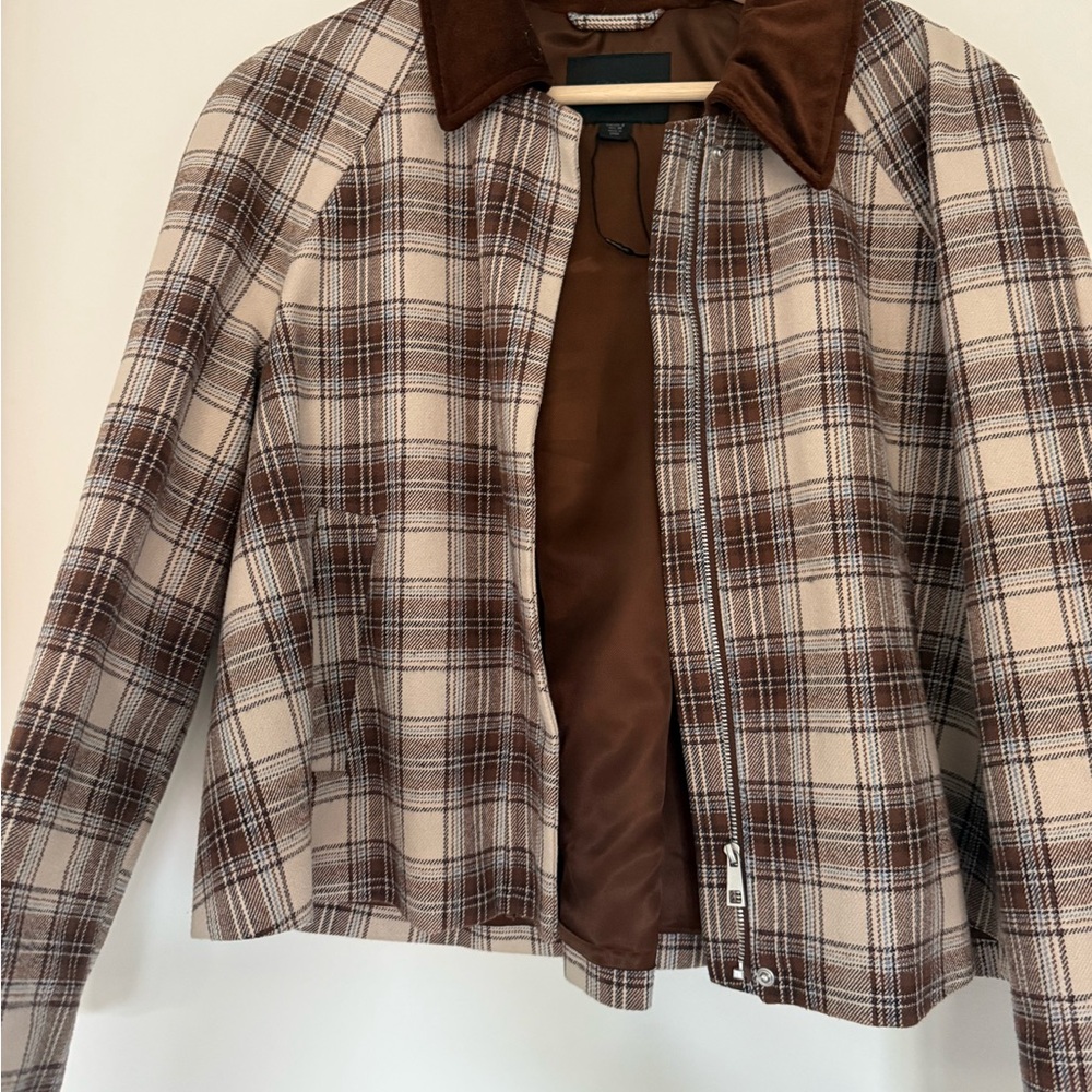 Zara Brown Bomber Jacket with Suede Collar SMALL